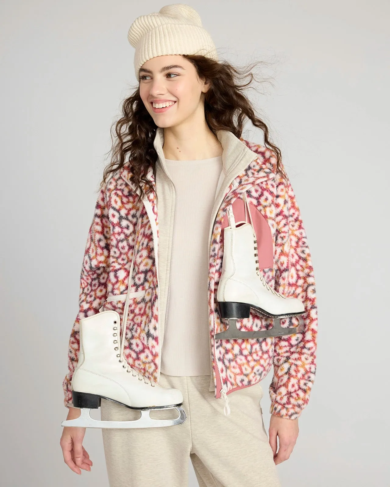 The Berber Soft Luxe GRS Certified Recycled Poly Zip Front Jacket - Marble Leopard Print sold by Mondetta