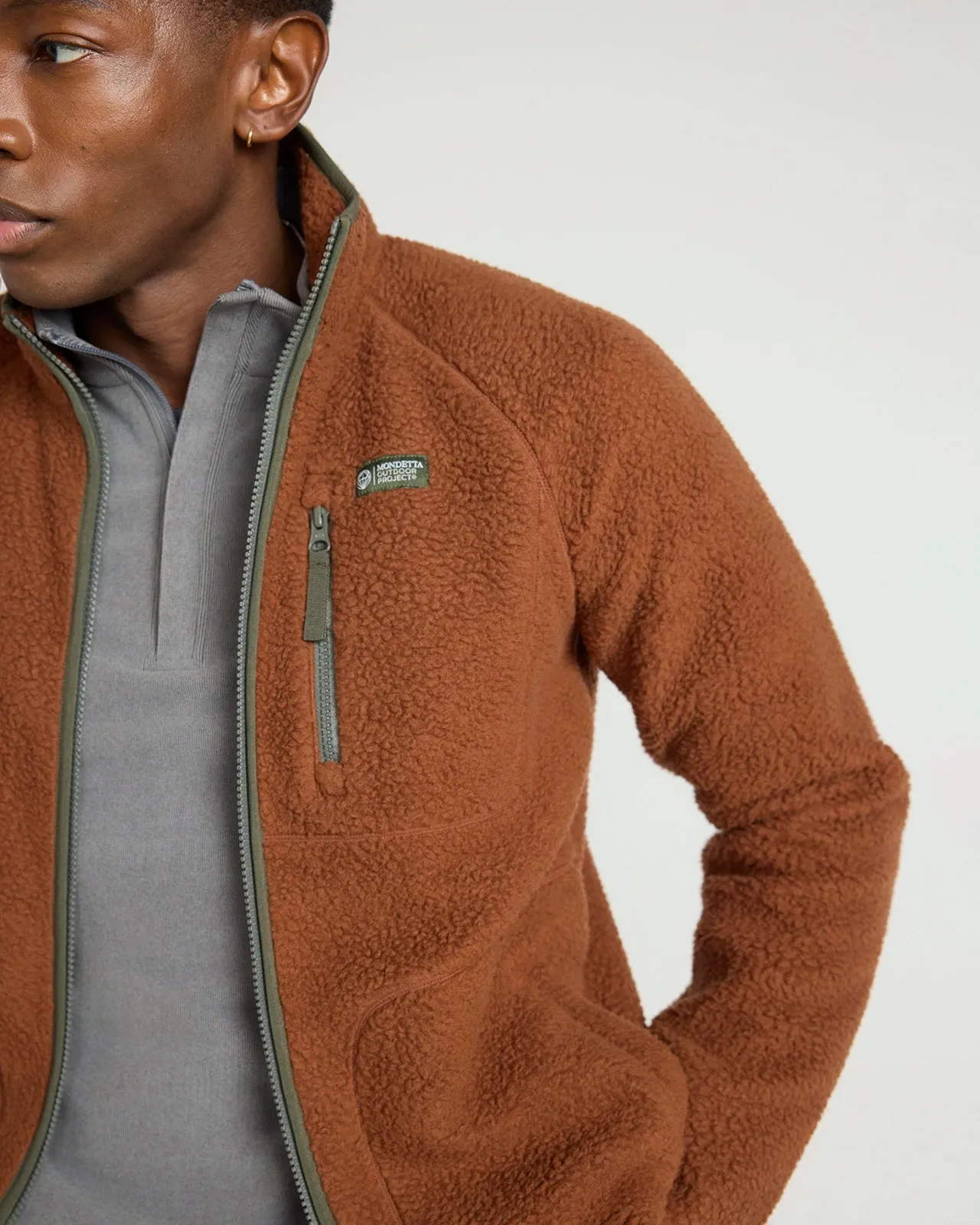 The Berber Soft Luxe GRS Certified Recycled Poly Zip Jacket - Rust Red sold by Mondetta product image thumbnail 3