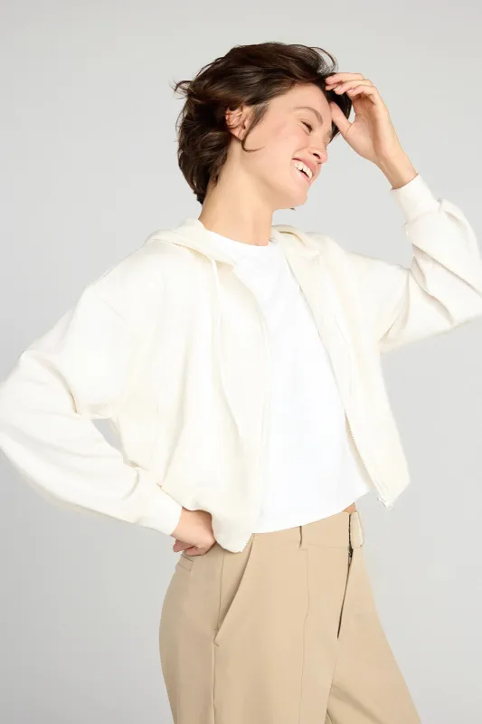 The Double Knit GRS Certified Recycled Poly + TENCEL™ Modal Cropped Hoodie - Sugar Swizzle Cream sold by Mondetta