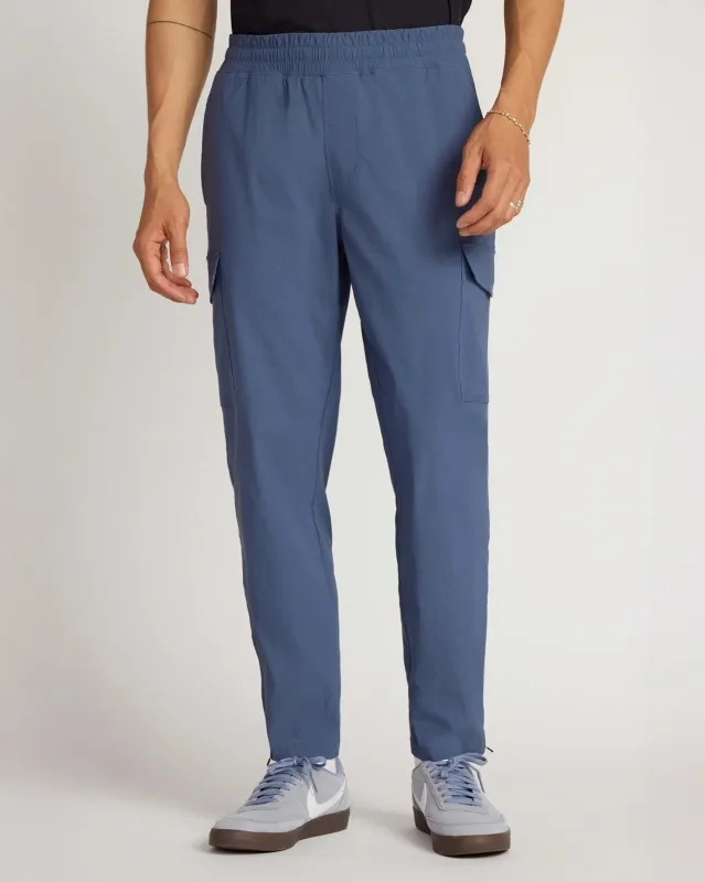 The Stretch GRS Certified Recycled Nylon Cargo Pant - Moroccan Blue sold by Mondetta