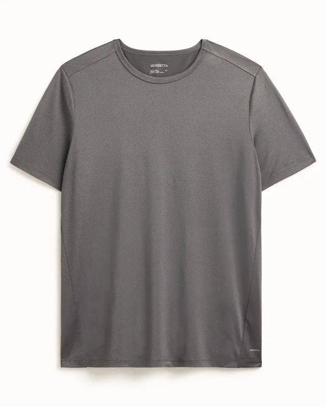 The Active Stretch GRS Certified Recycled Poly Mesh-Back Tee - Mid Grey sold by Mondetta
