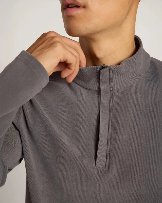 The Soft Luxe GRS Certified Recycled Poly Velour Rib 1/4 Zip - Mid Grey sold by Mondetta