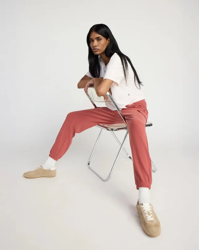 The Light Stretch GRS Certified Recycled Poly Waffle Jogger - Marsala Red sold by Mondetta