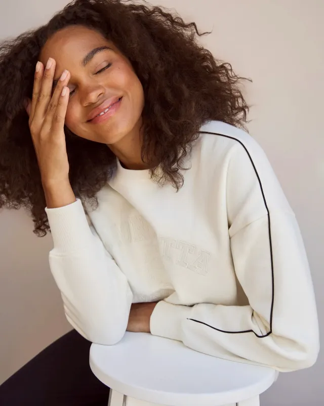 The Soft GRS Certified Recycled Poly + Organic Cotton Club Sweatshirt - Pristine White sold by Mondetta