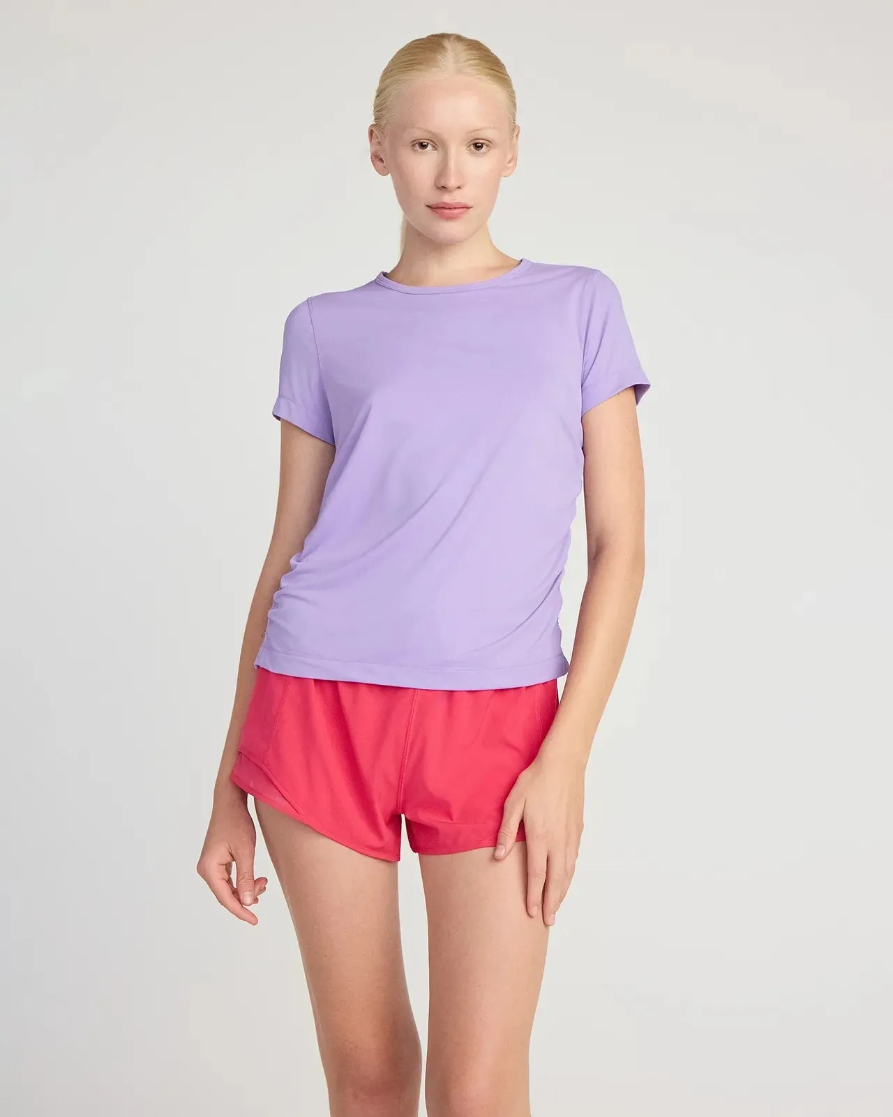 The Breathable GRS Certified Recycled Nylon Ruched Tee - Fairy Wren Purple sold by Mondetta product image thumbnail 2