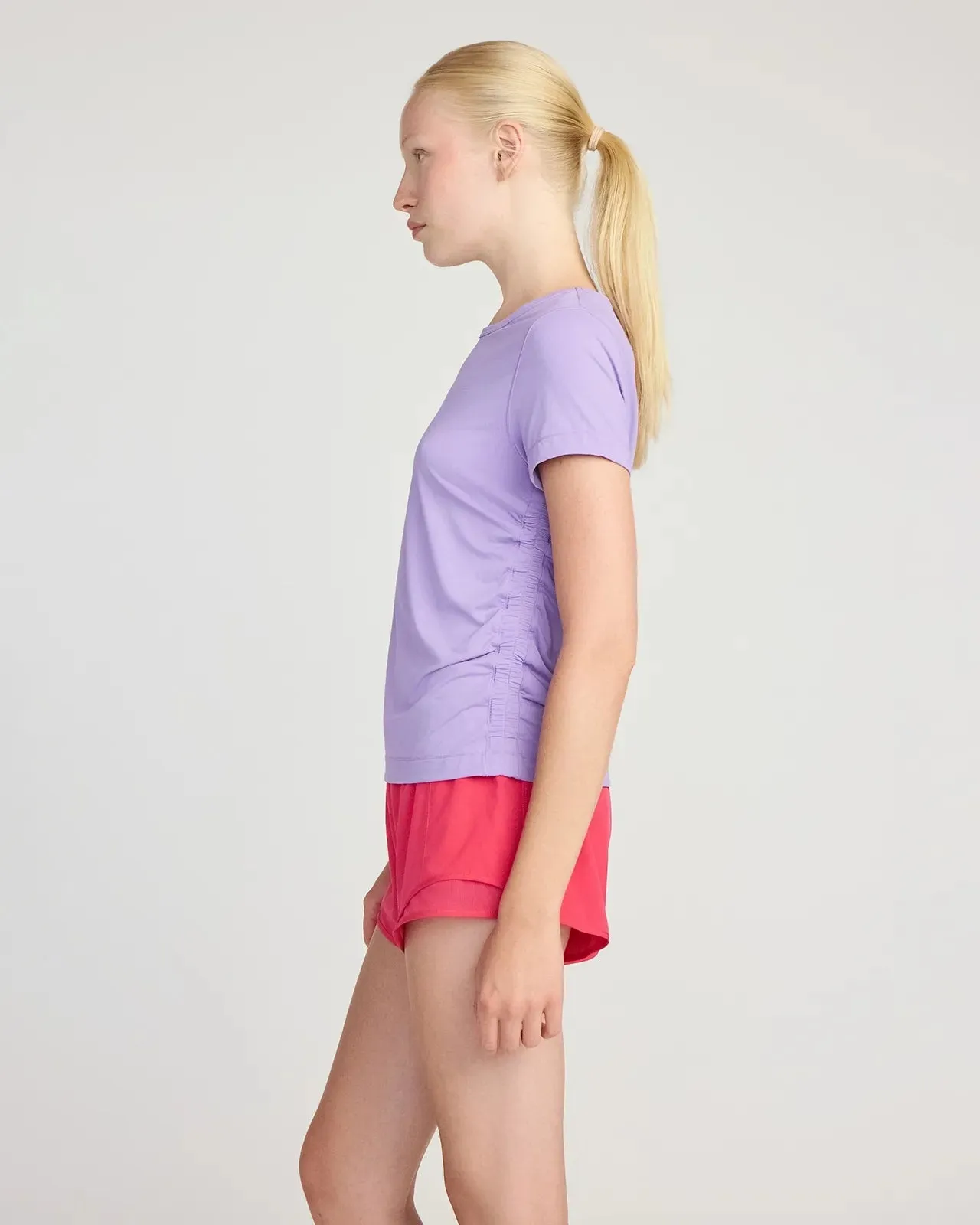 The Breathable GRS Certified Recycled Nylon Ruched Tee - Fairy Wren Purple sold by Mondetta product image thumbnail 3