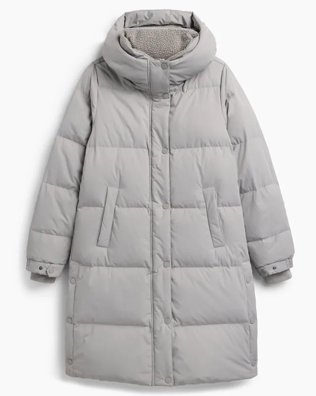 The RDS 700-Fill Power GRS Certified Recycled Poly Longline Puffer Parka - Mushroom Grey sold by Mondetta