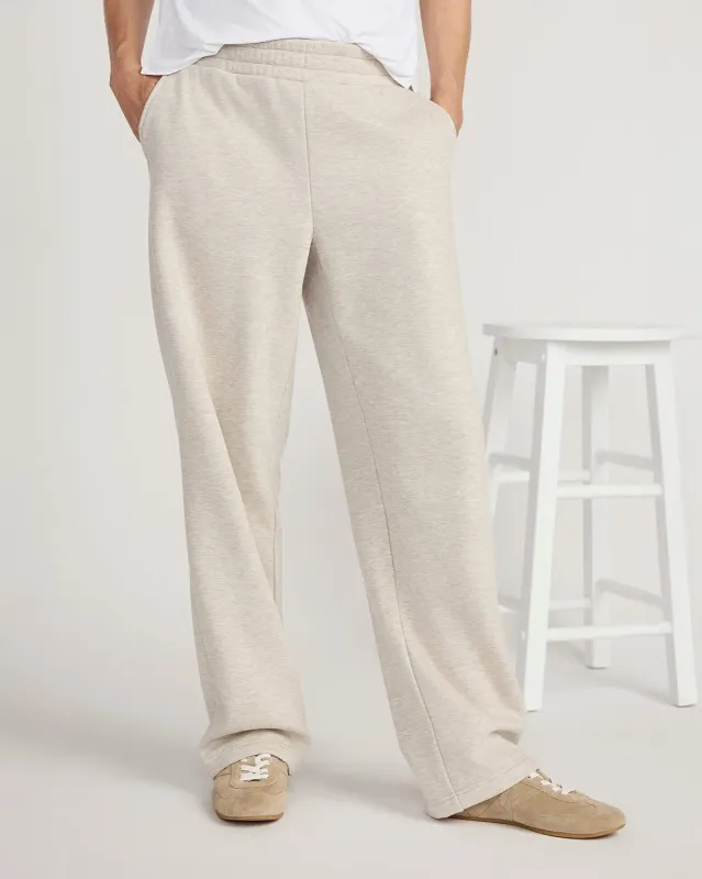 The Soft Warm GRS Certified Recycled Poly + Organic Cotton Fleece Pant - Nacreous Clouds Htr Cream sold by Mondetta