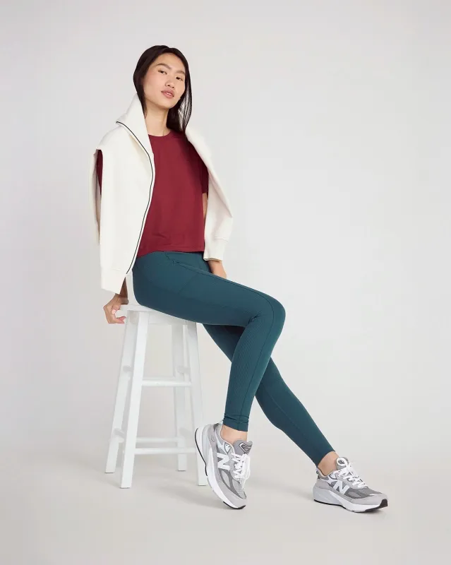 The Active Stretch GRS Certified Recycled Nylon Piping Detail Legging - Deep Teal Green sold by Mondetta