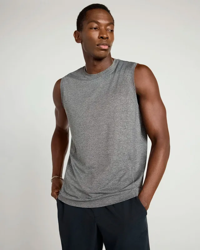The Active Stretch GRS Certified Recycled Poly Tank - Heather Grey sold by Mondetta