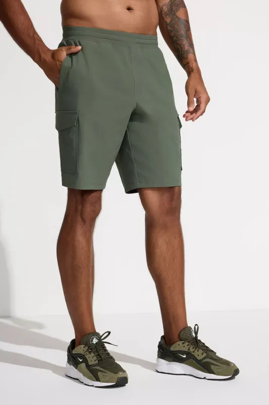 The Active GRS Certified Recycled Nylon 10" Cargo Short - Deep Leaf Green sold by Mondetta