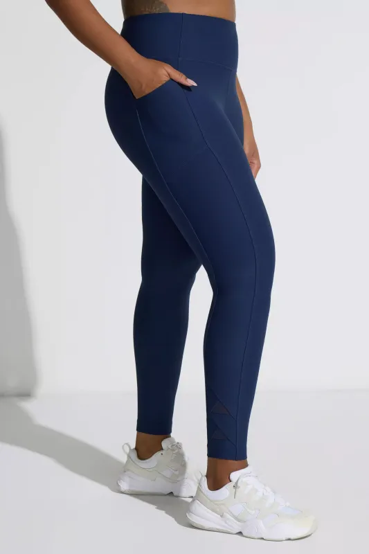 The Active Stretch GRS Certified Recycled Poly Mesh Detail Legging - Deep Navy sold by Mondetta