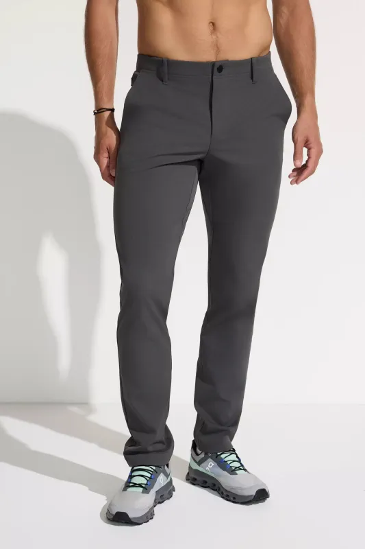 The Travel GRS Certified Recycled Poly Fly Front Pant - Charcoal Grey sold by Mondetta