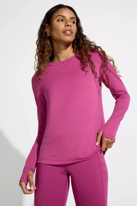 The Active GRS Certified Recycled Poly Long Sleeve Tee - Raspberry Coulis Pink sold by Mondetta