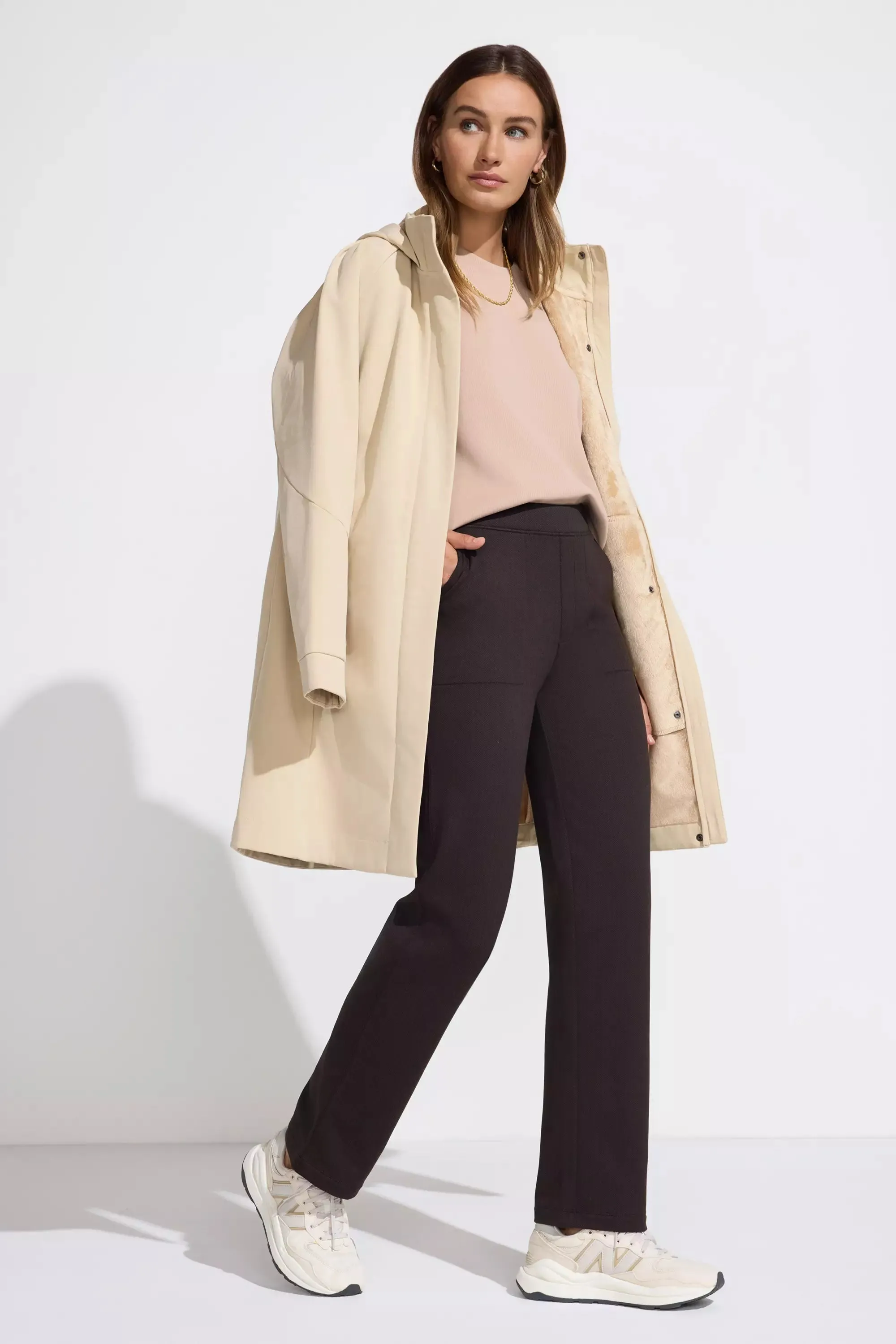 The Soft Luxe GRS Certified Recycled Poly Herringbone Pant - Dark Brown sold by Mondetta