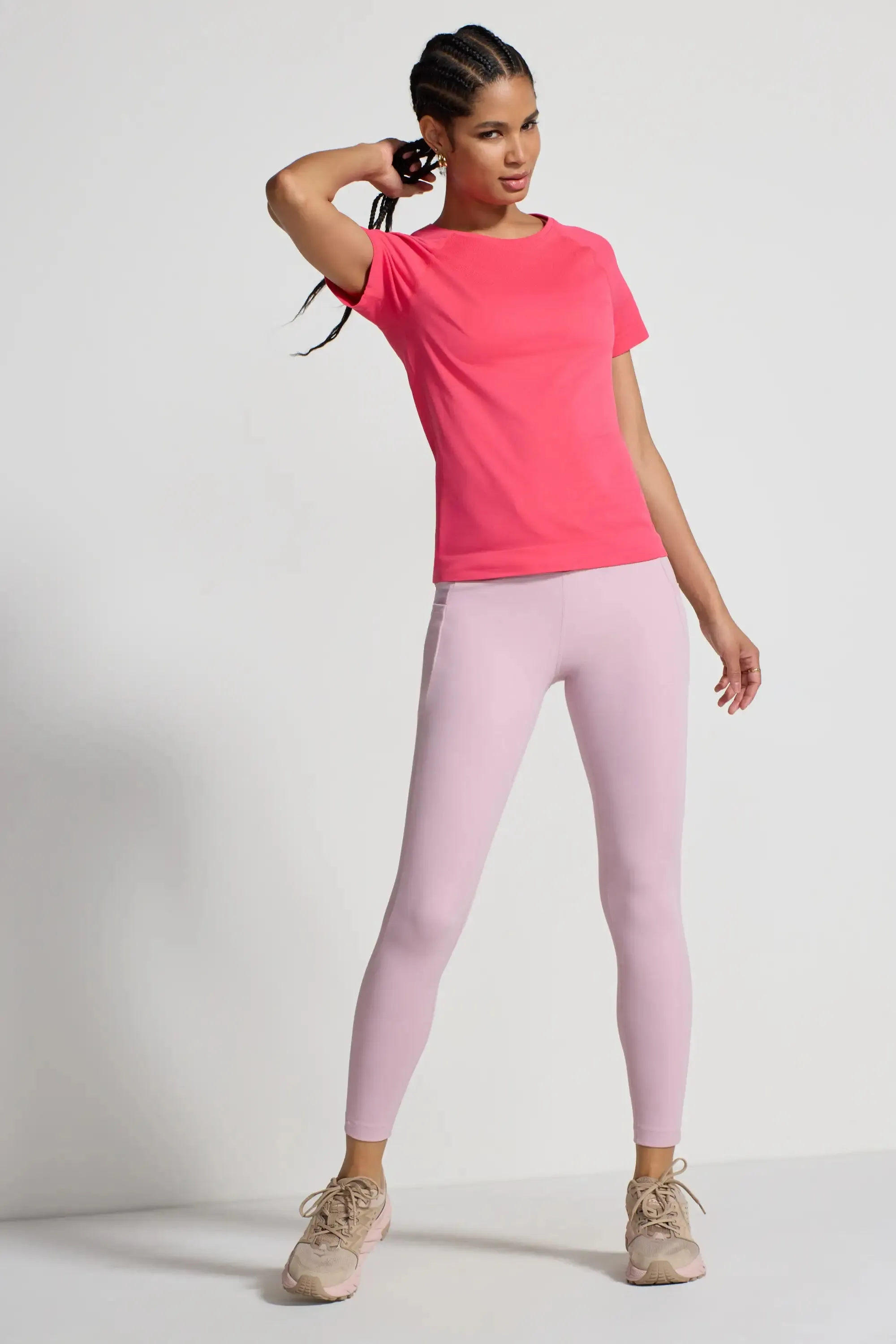 The Stretch Seamless GRS Certified Recycled Nylon T-Shirt - Hibiscus Pink sold by Mondetta