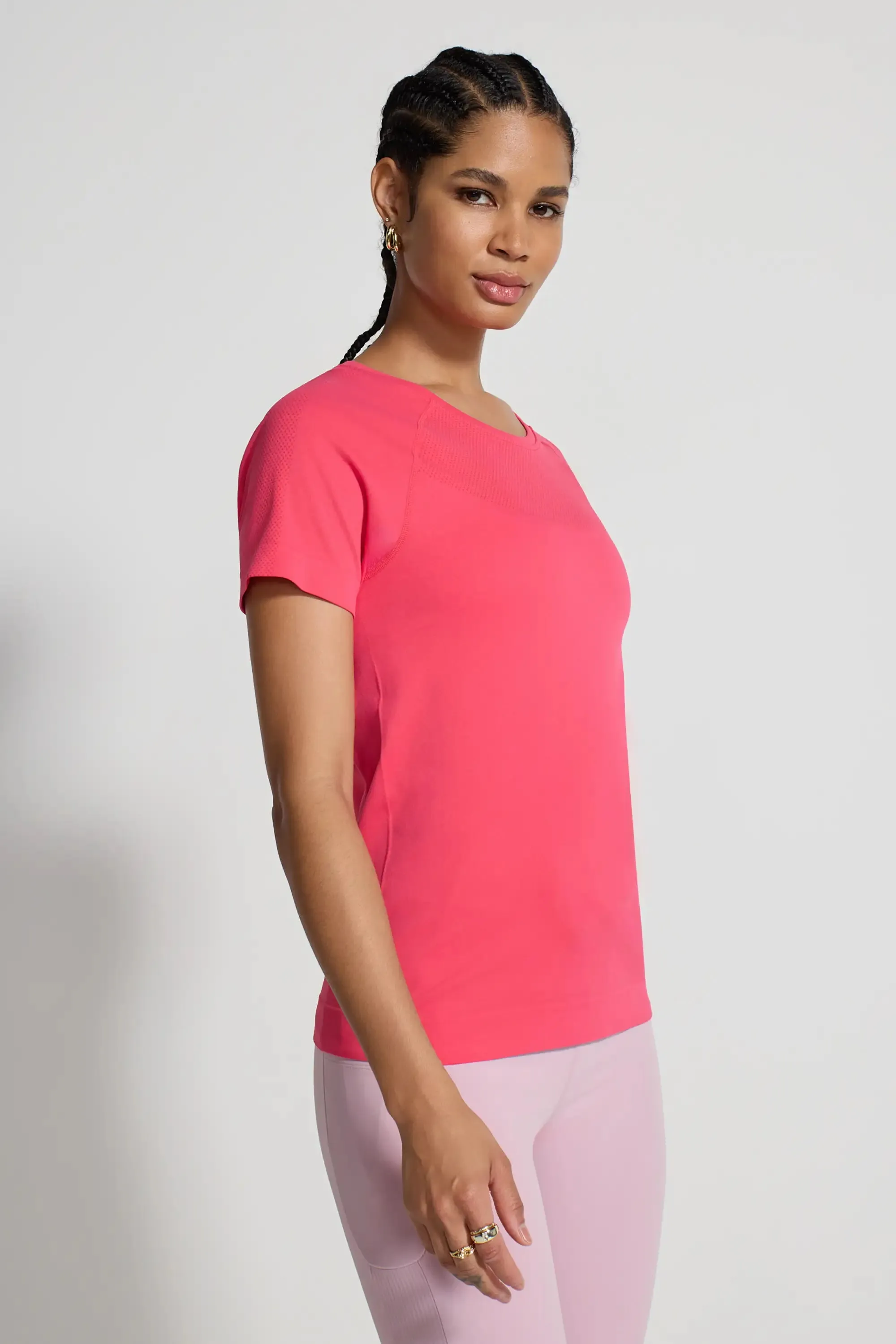 The Stretch Seamless GRS Certified Recycled Nylon T-Shirt - Hibiscus Pink sold by Mondetta product image thumbnail 3