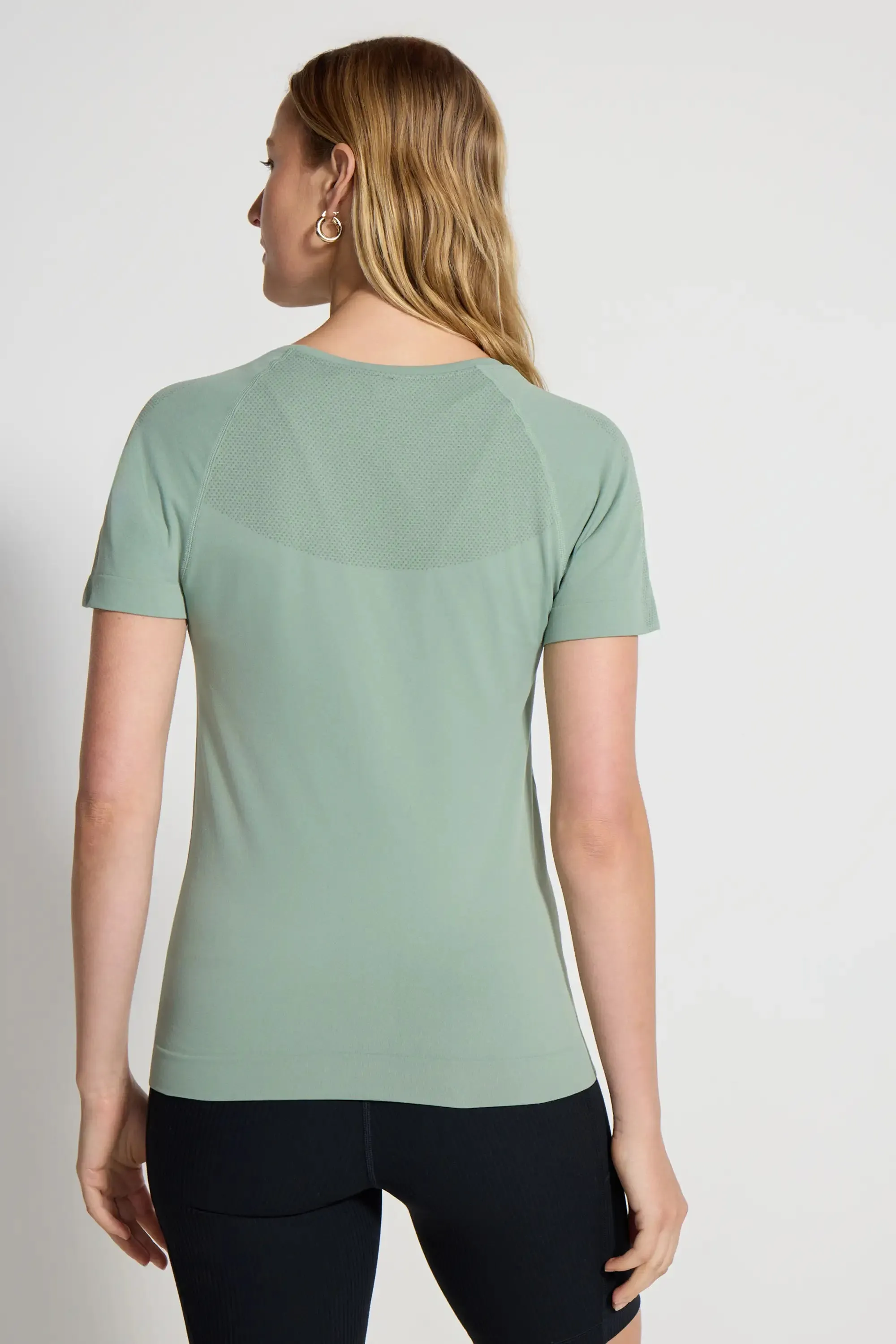 The Stretch Seamless GRS Certified Recycled Nylon T-Shirt - Muted Green sold by Mondetta product image thumbnail 4