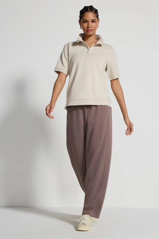 The Soft Terry GRS Certified Recycled Poly + Organic Cotton Wide Leg Pant - Iron Taupe sold by Mondetta