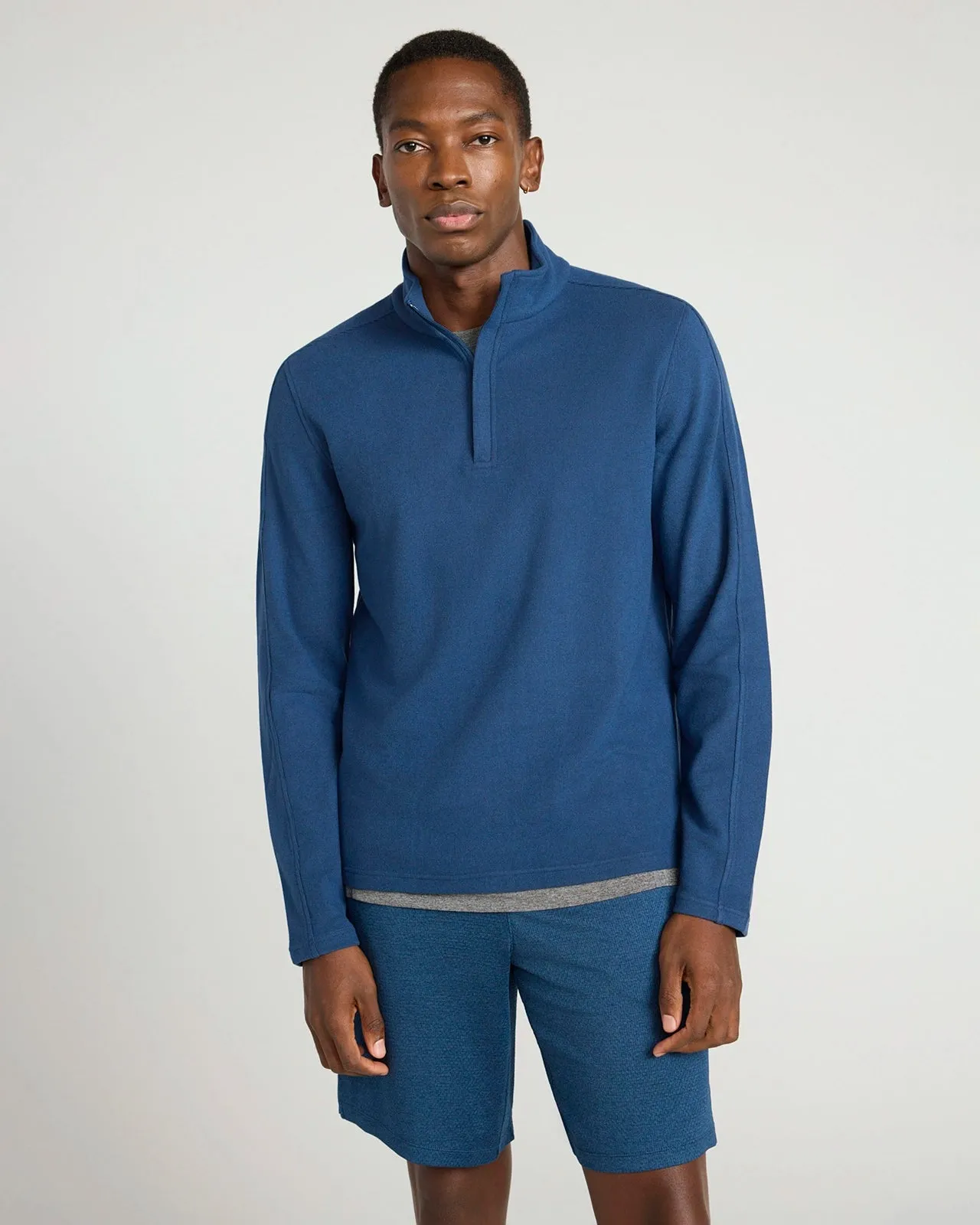 The Soft Luxe GRS Certified Recycled Poly Velour 1/4 Zip - Sargasso Sea Blue sold by Mondetta