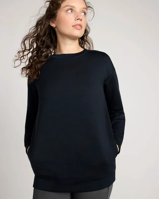 The Warm Stretch GRS Certified Recycled Poly + TENCEL™ Modal Sweatshirt - Black sold by Mondetta