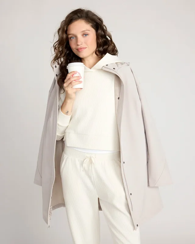 The Soft Luxe Ribbed GRS Certified Recycled Poly Cropped Hoodie - Sugar Swizzle Cream sold by Mondetta