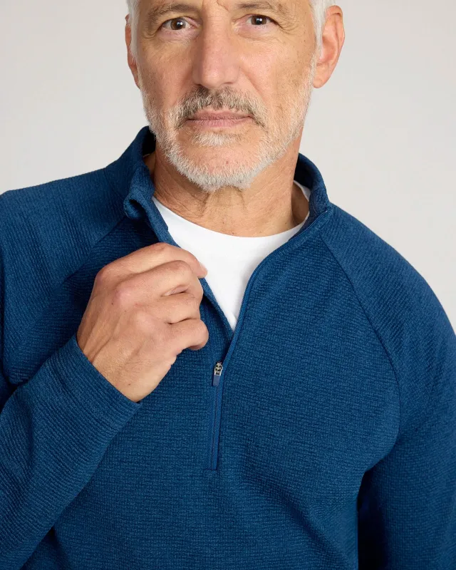 The Active Stretch GRS Certified Recycled Poly Melange 1/4 Zip - Blue Melange sold by Mondetta