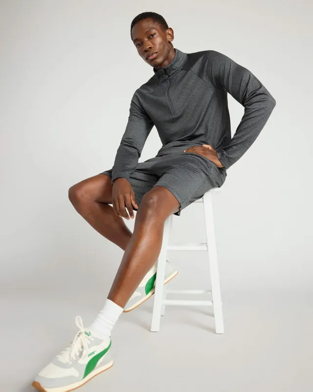 The Active Stretch GRS Certified Recycled Poly Melange 1/4 Zip - Black Melange sold by Mondetta