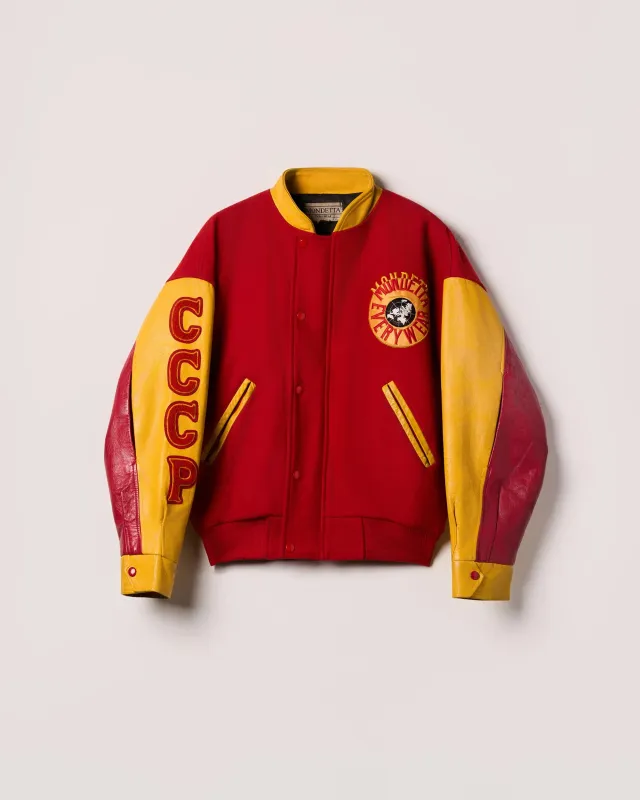 “Mondetta Everywear” CCCP Leather & Melton Varsity Jacket made by Mondetta