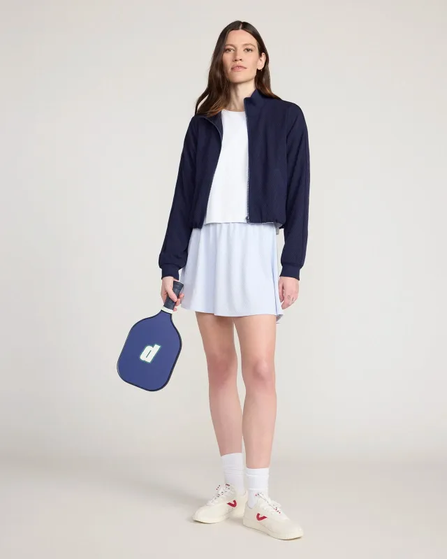 The Active Basket Weave Jacquard Cropped Jacket - Baritone Blue made by Mondetta