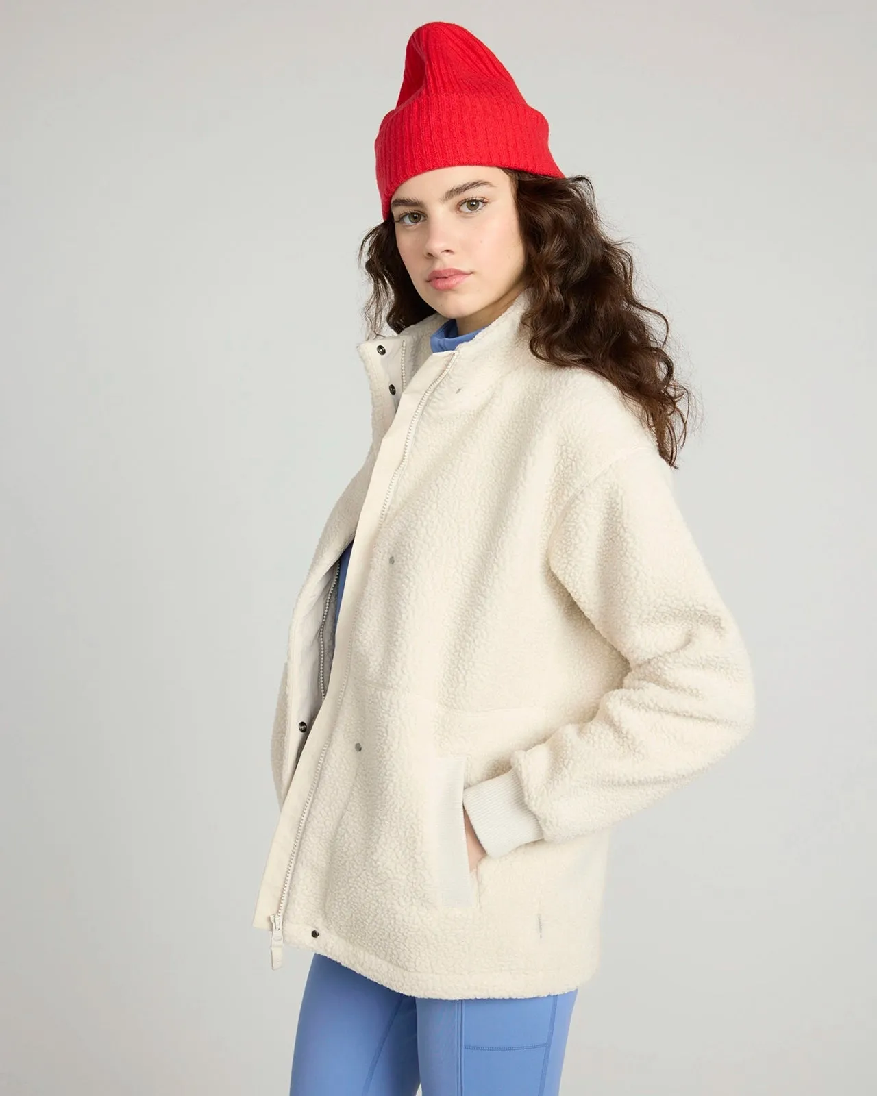 The Soft Sherpa and Crinkle Trim Fleece Jacket - Pelican White sold by Mondetta product image thumbnail 5