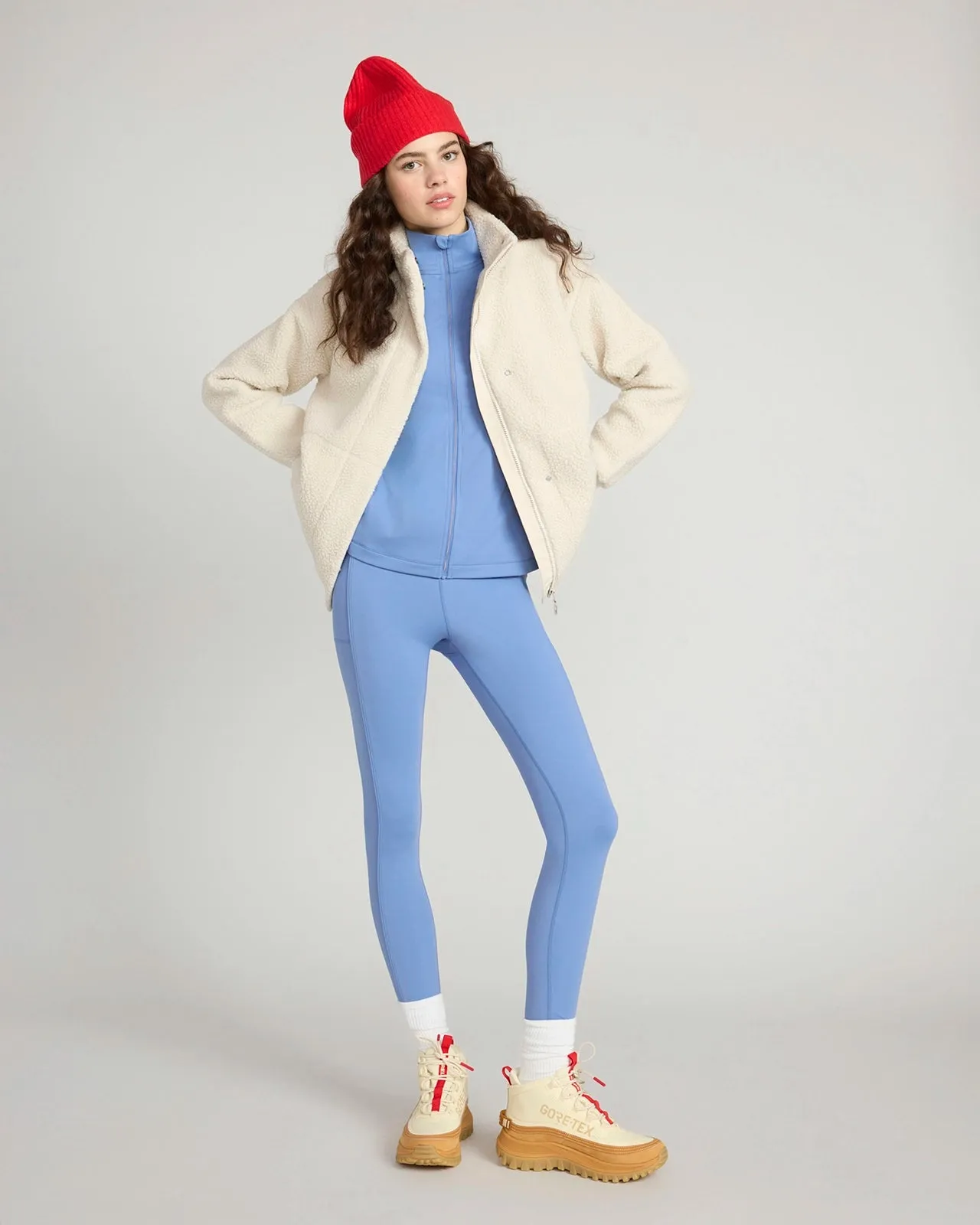 The Soft Sherpa and Crinkle Trim Fleece Jacket - Pelican White sold by Mondetta product image thumbnail 3