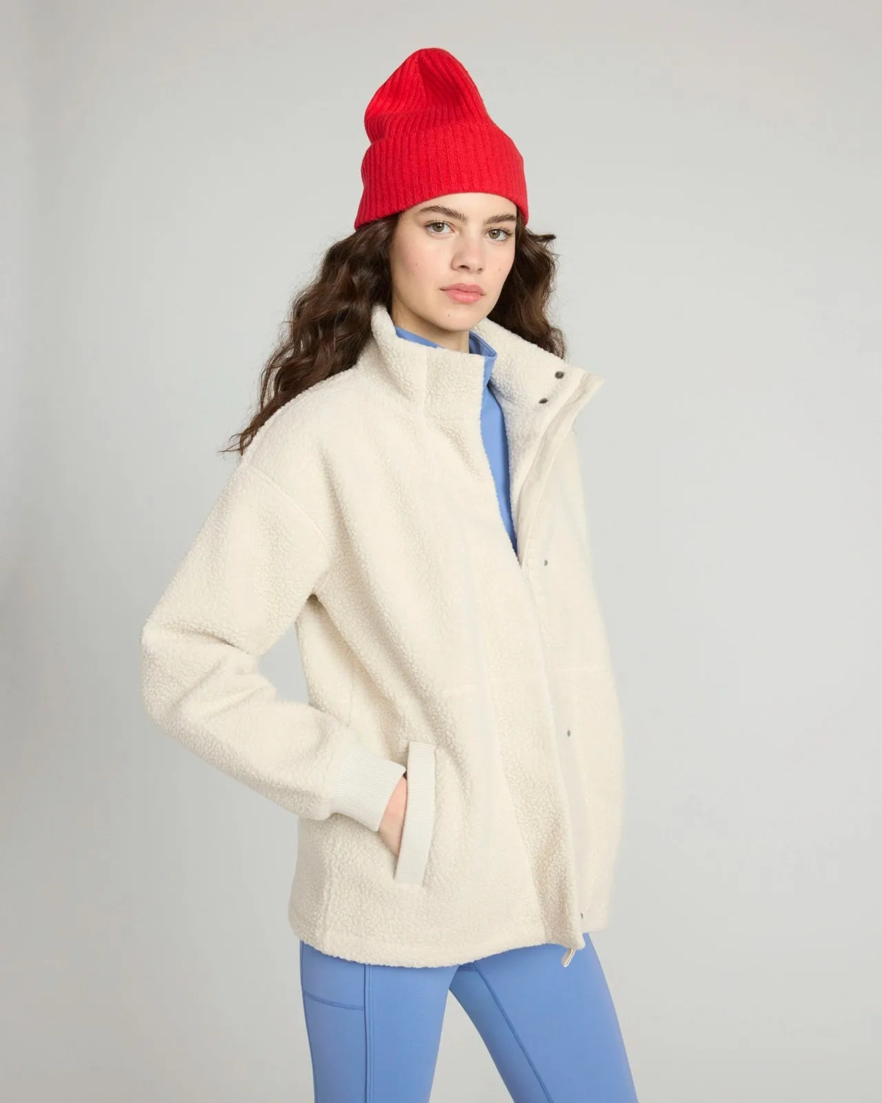 The Soft Sherpa and Crinkle Trim Fleece Jacket - Pelican White sold by Mondetta product image thumbnail 2