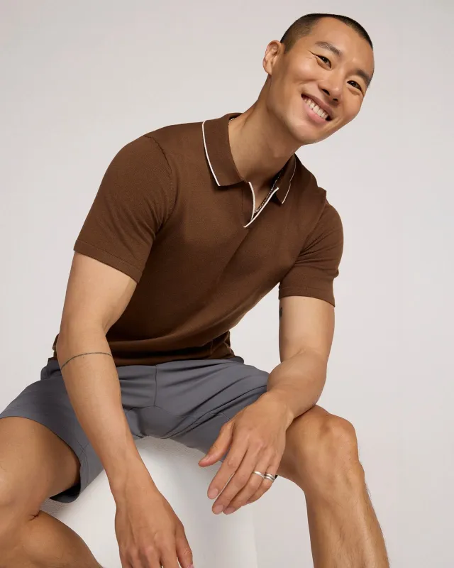 The Soft Luxe Johnny Collar Sweater Polo - Brown made by Mondetta