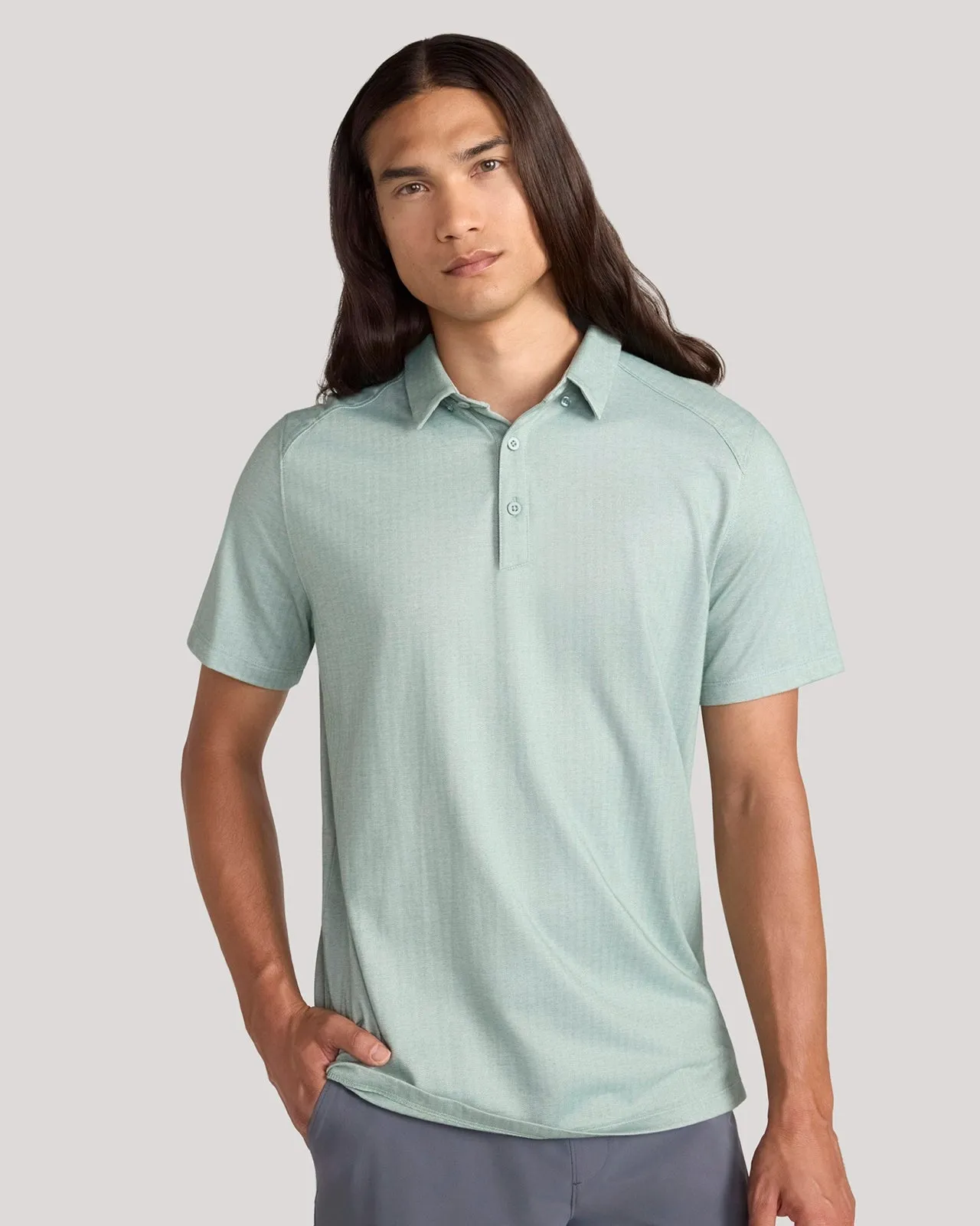 The Active Organic Cotton Herringbone Jacquard Polo - Green sold by Mondetta product image thumbnail 5