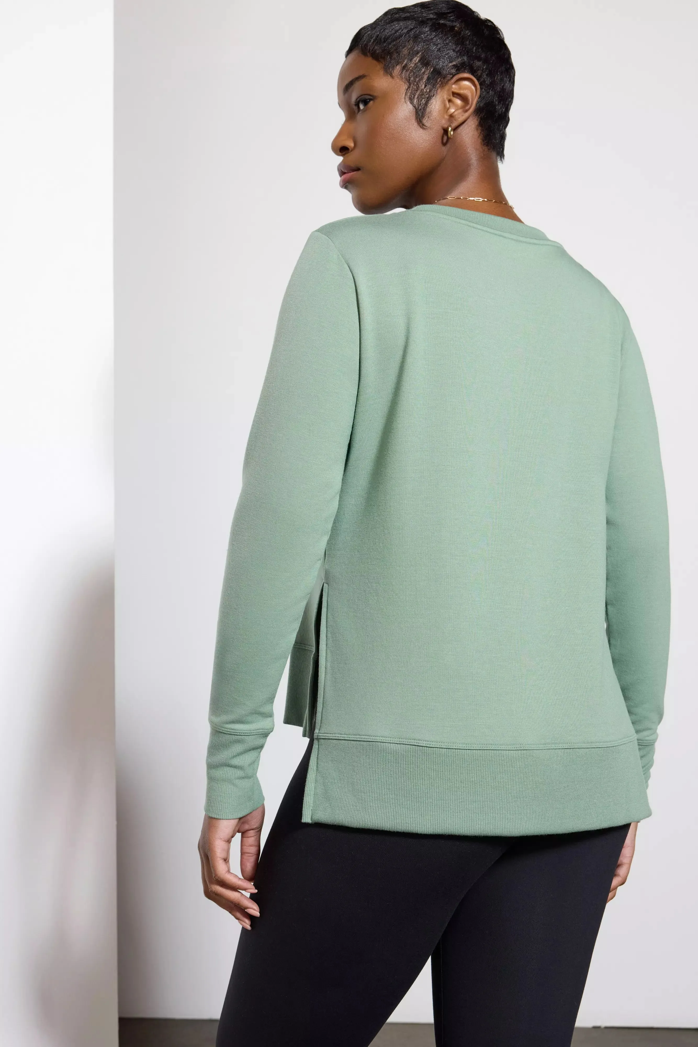 Modal Fleece Side Slit Pullover - Hedge Green sold by MPG product image thumbnail 3