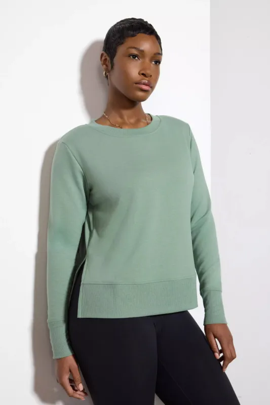 Modal Fleece Side Slit Pullover - Hedge Green sold by MPG
