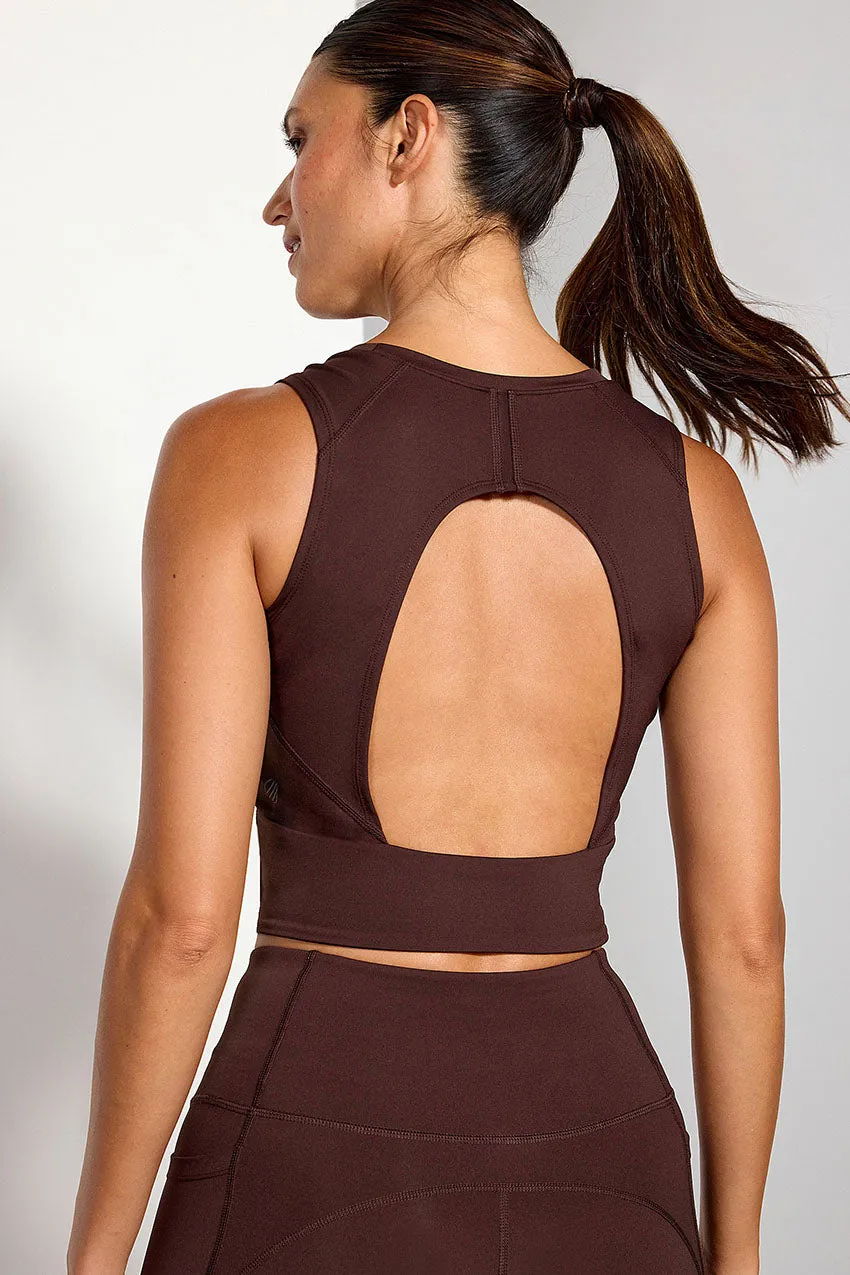 Vital Recycled Nylon Cropped Open Back Tank Top sold by MPG