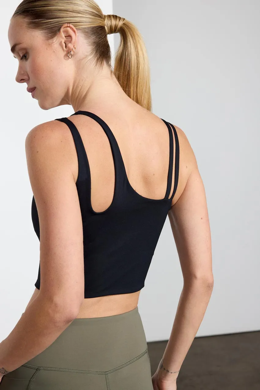 Vital Recycled Nylon Asymmetric Longline Light Support Sports Bra sold by MPG