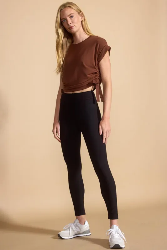 Explore Recycled Polyester High Rise Faux Cuff Pant 26" Peached sold by MPG