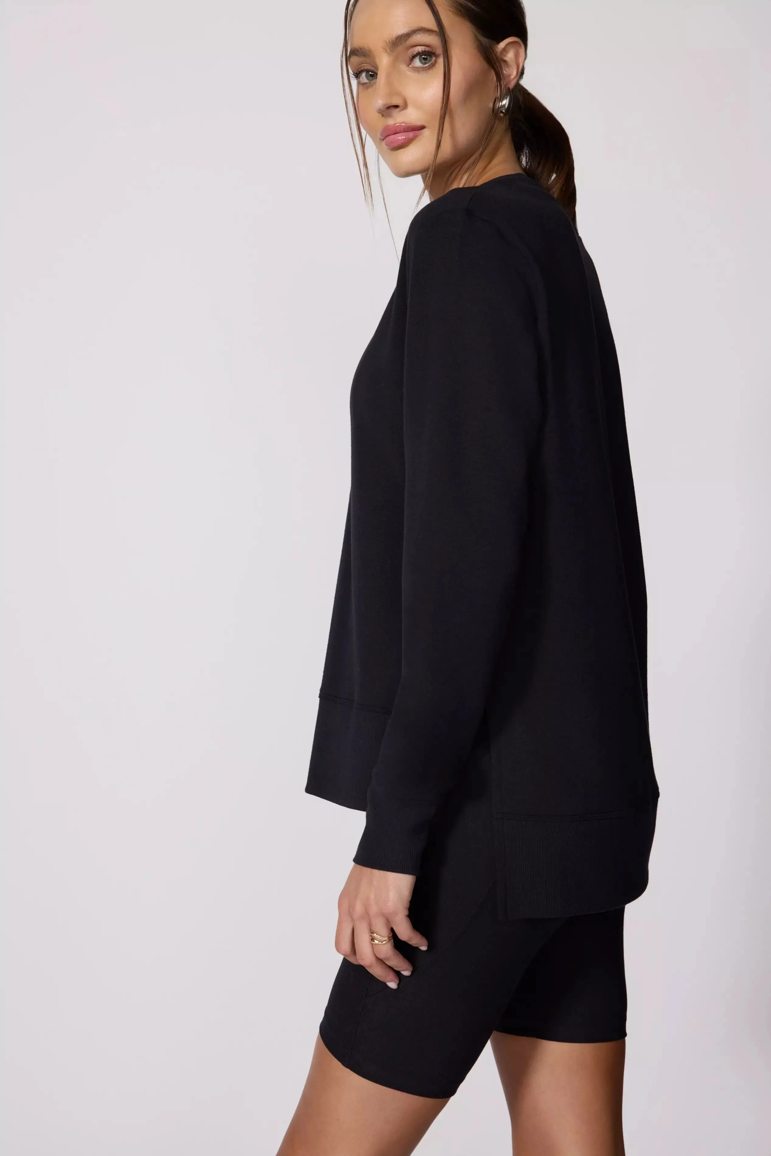 Modal Fleece Side Slit Pullover - Black sold by MPG product image thumbnail 4