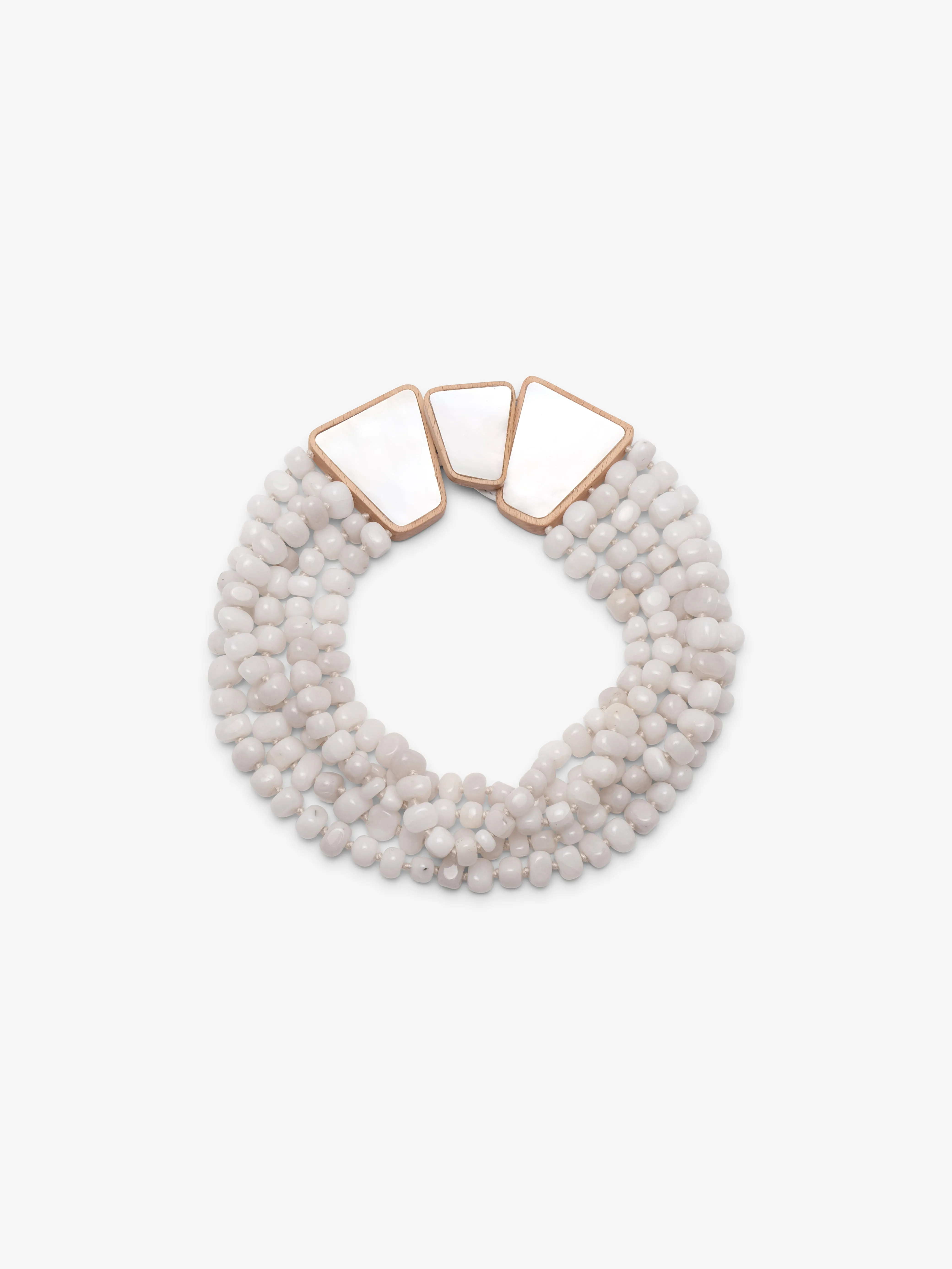 Necklace: agate, beech, mother of pearl sold by Monies