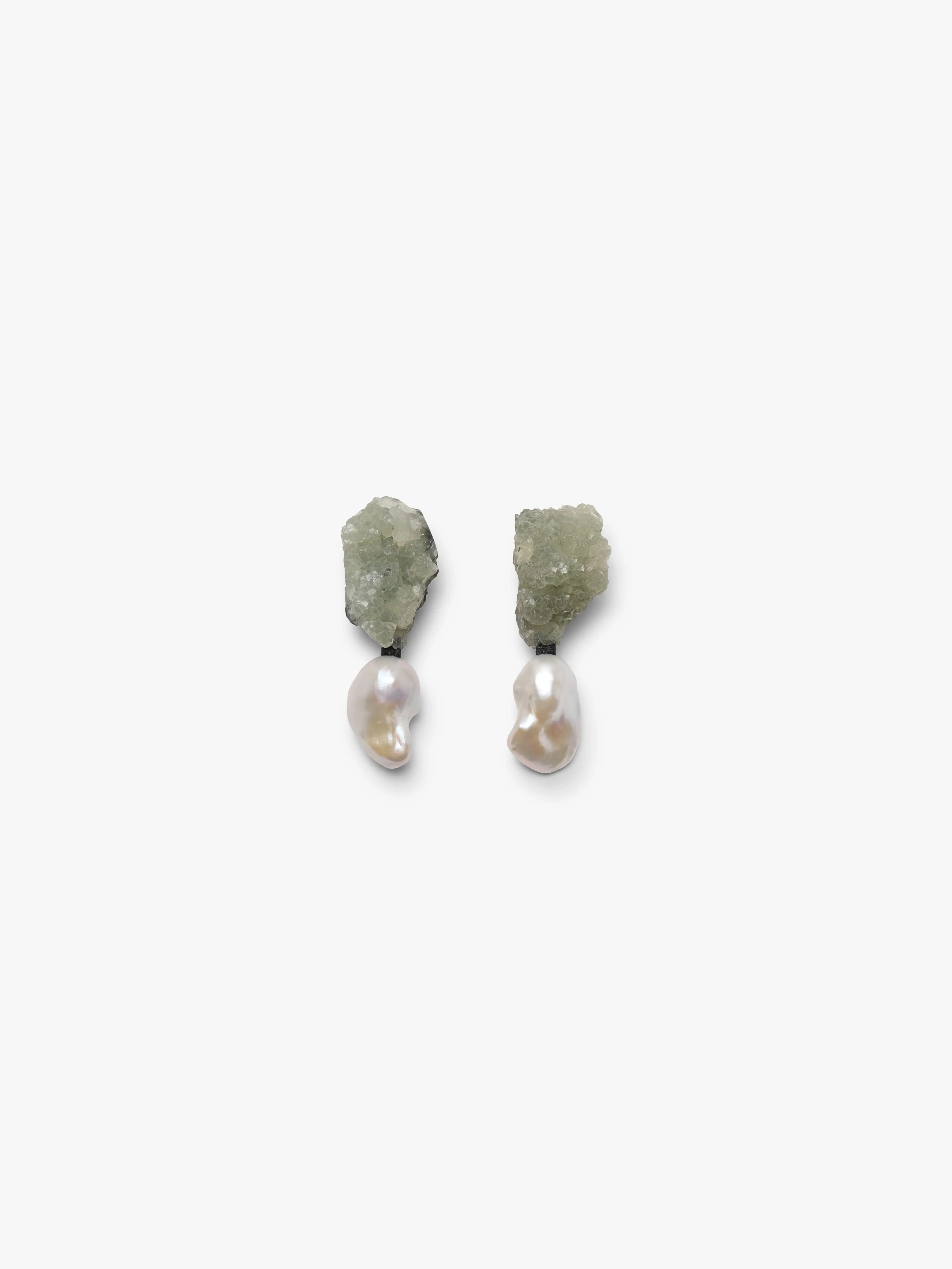 Earrings: prehnite, baroque pearl sold by Monies
