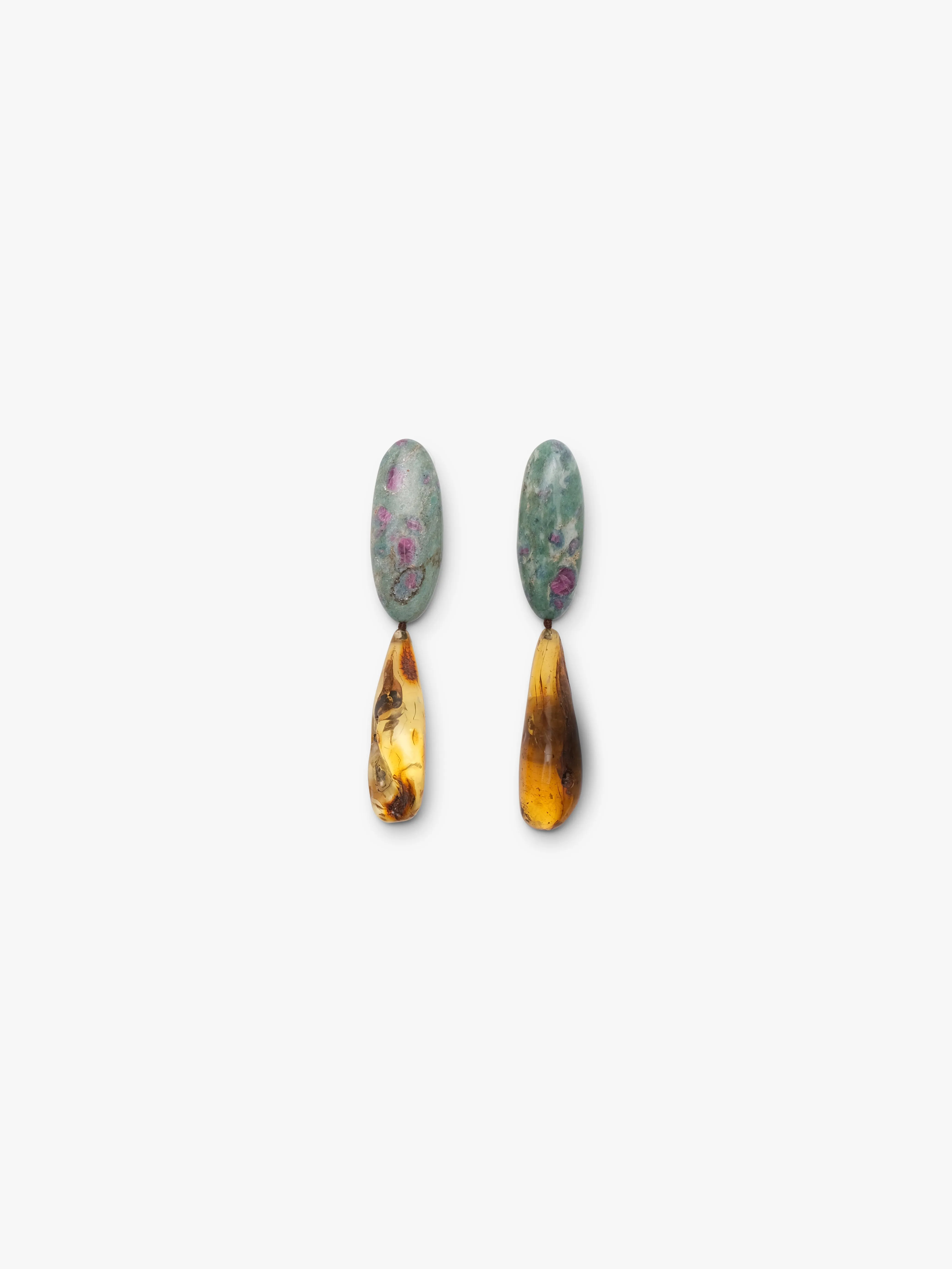 Earrings: ruby zoisite, amber sold by Monies