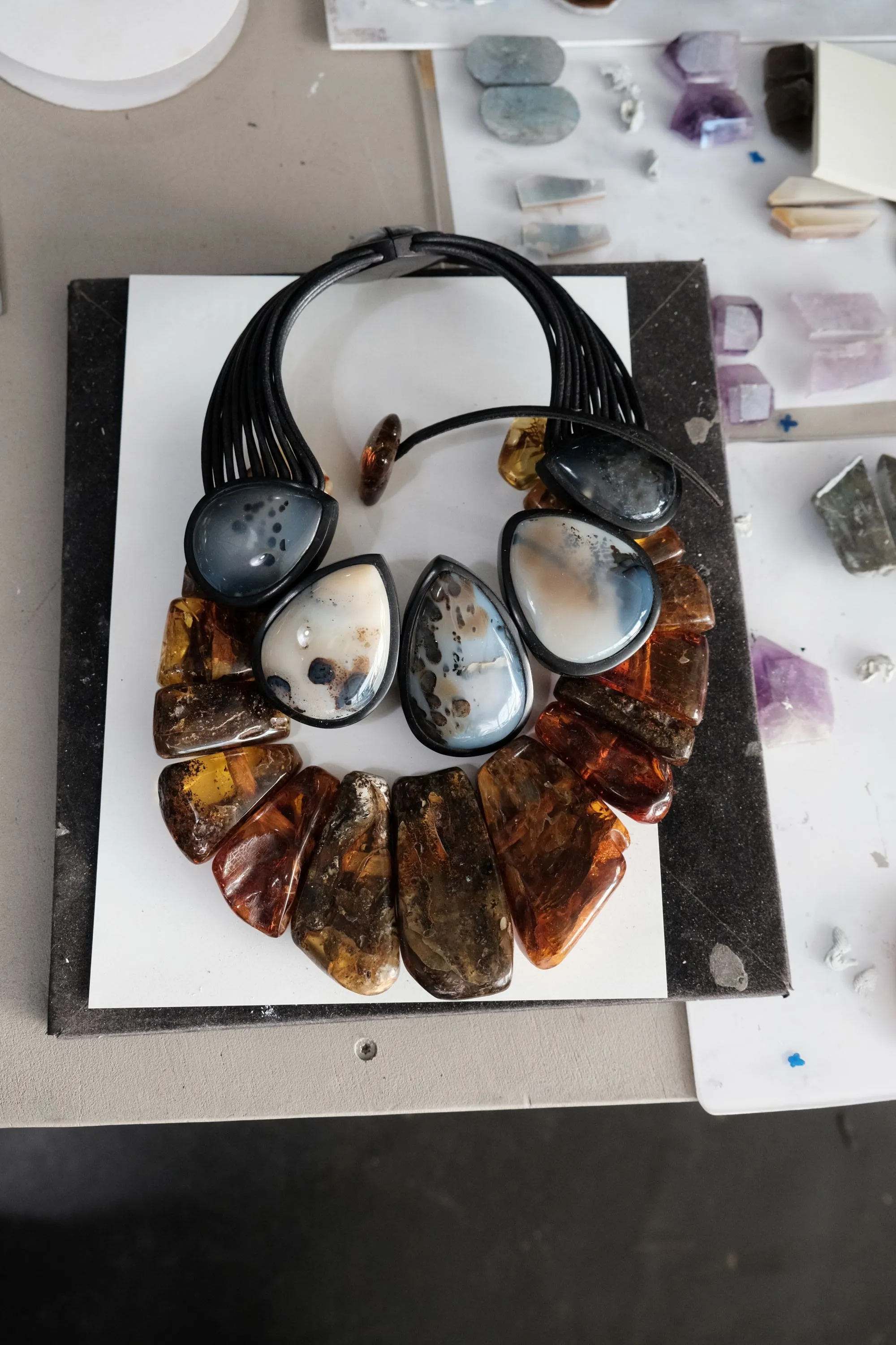 Necklace: dendritic agate, ebony, leather sold by Monies product image thumbnail 2