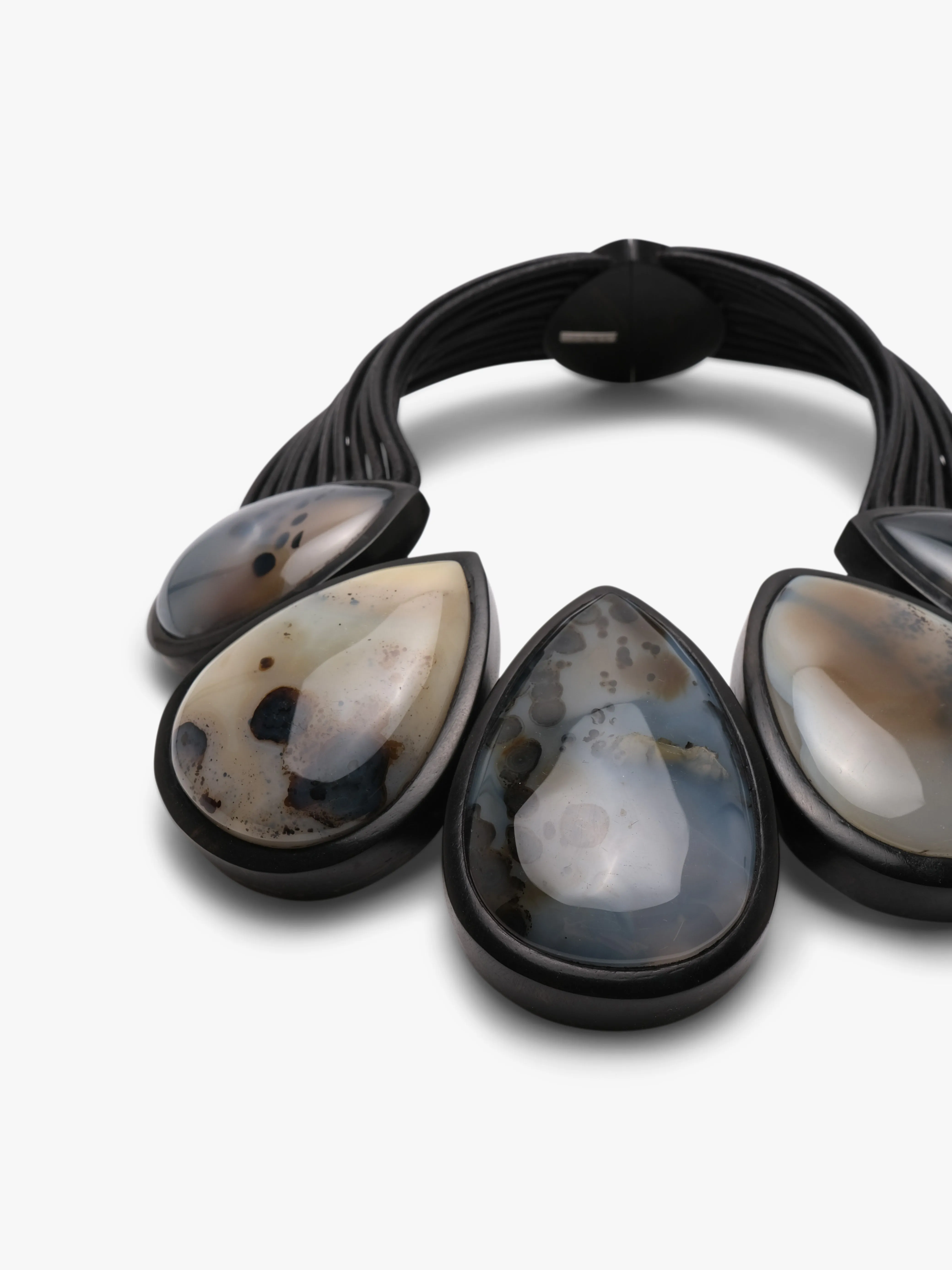 Necklace: dendritic agate, ebony, leather sold by Monies product image thumbnail 3