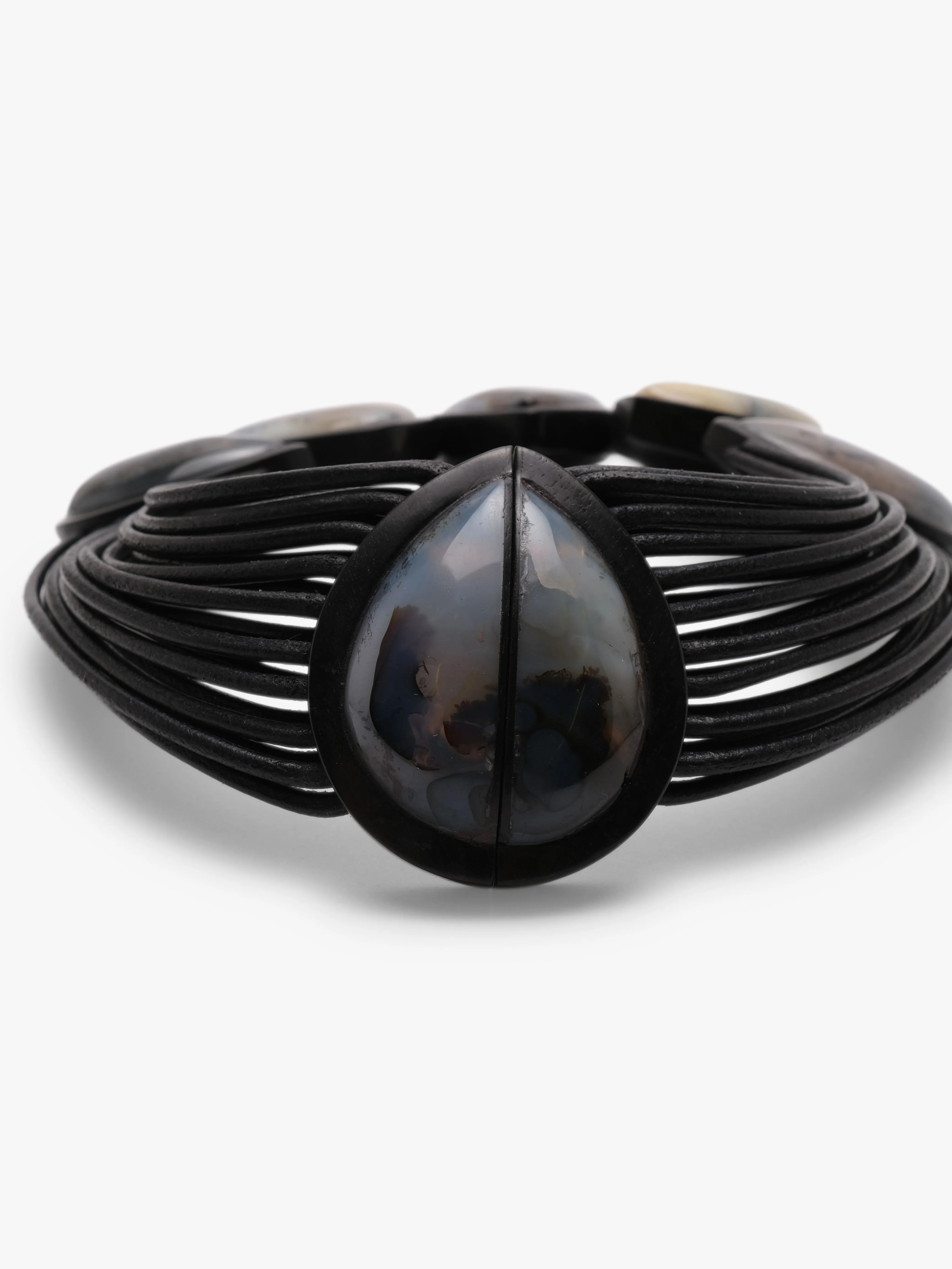 Necklace: dendritic agate, ebony, leather sold by Monies product image thumbnail 4