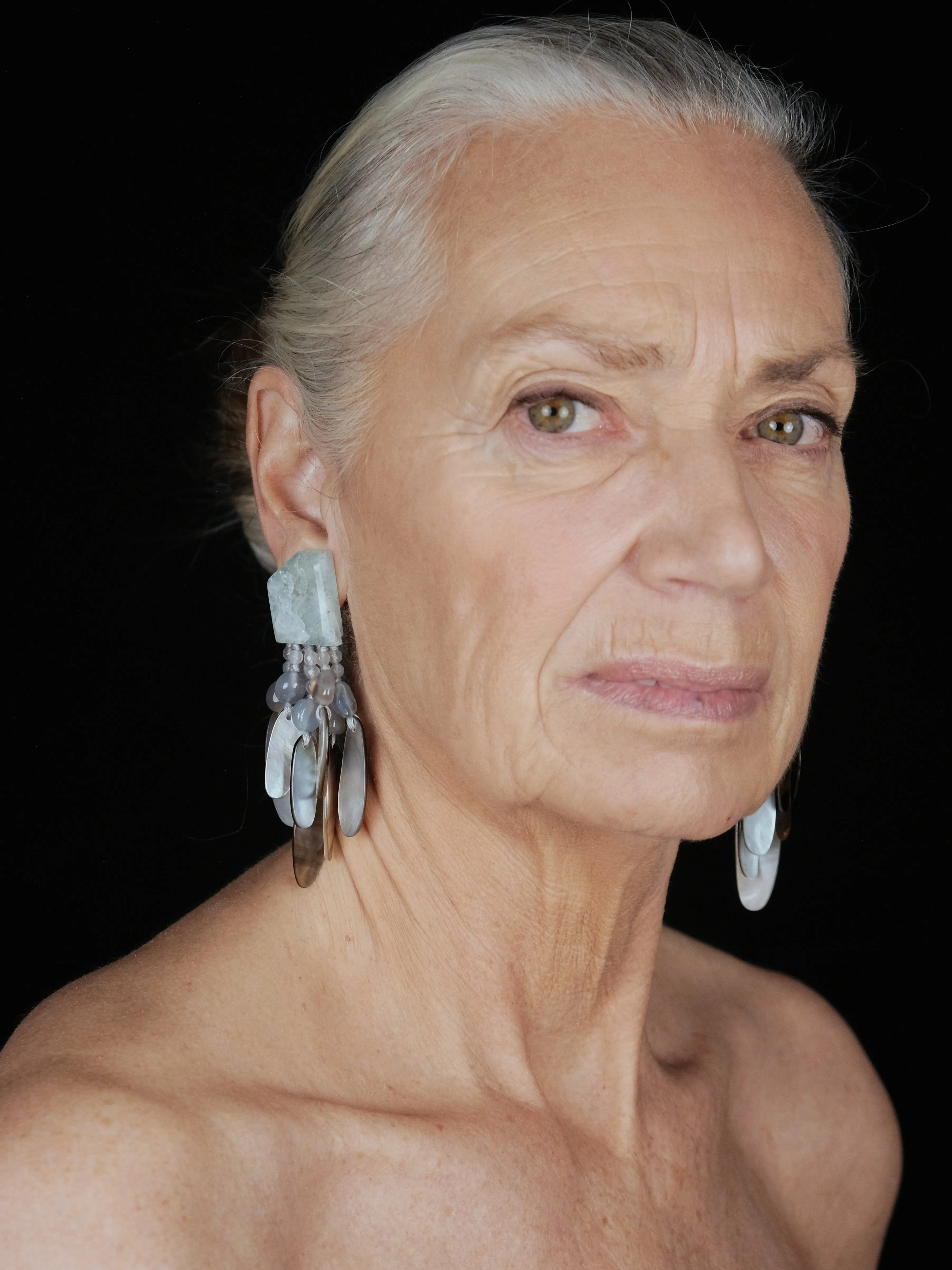 Earrings: aquamarine, mother of pearl, agate sold by Monies product image thumbnail 2