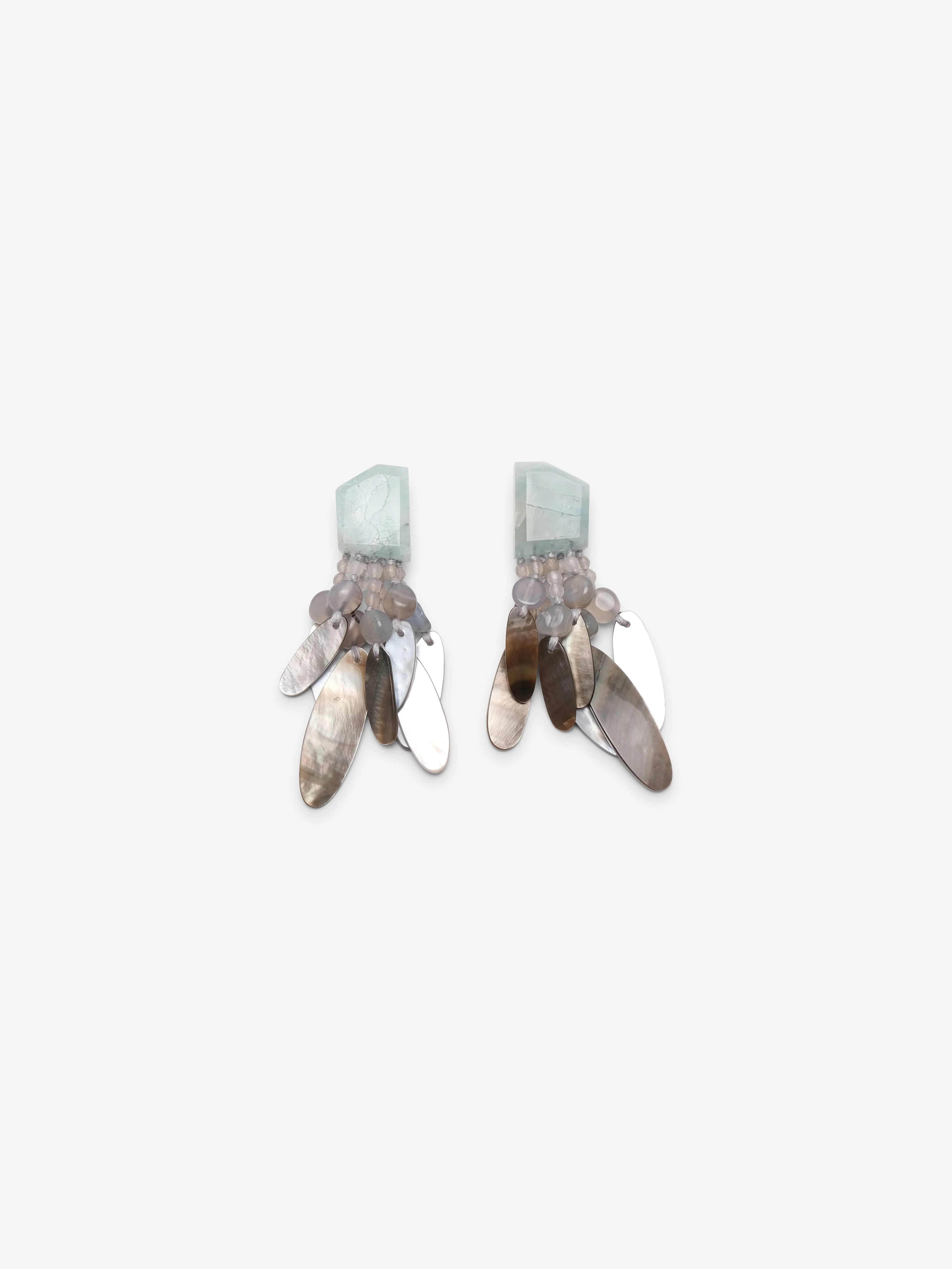 Earrings: aquamarine, mother of pearl, agate sold by Monies