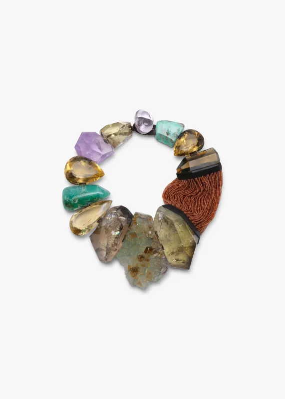 Necklace: citrine, amethyst, chrysoprase, topaz sold by Monies